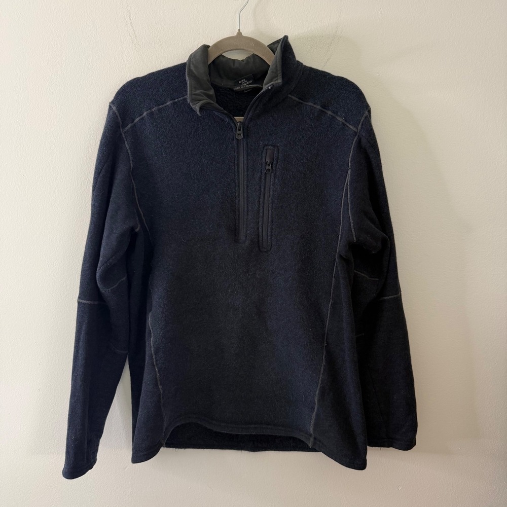 Kuhl‎ Mens Quarter Zip Fleece Pullover Black Heavy Knit Chest Pocket Large